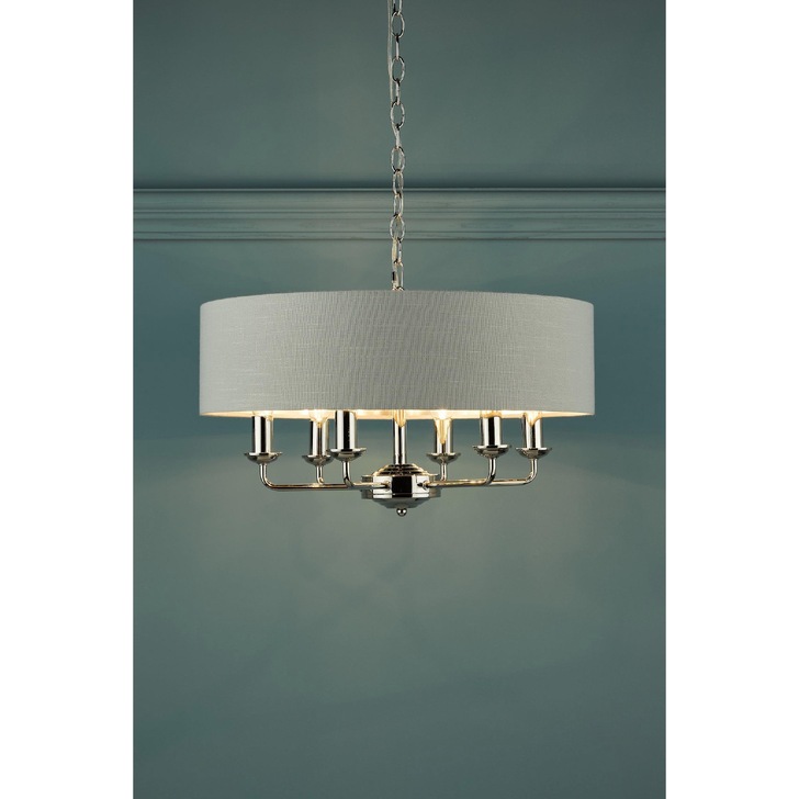 Laura Ashley LA3718274-Q Sorrento Polished Nickel 6 Light Pendant Light Complete With Silver Linen Shade