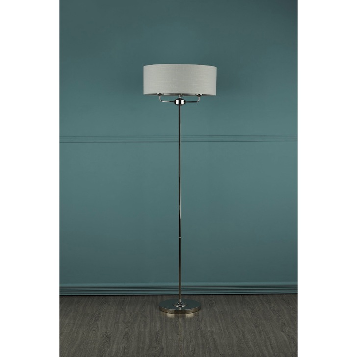 Laura Ashley LA3718280-Q Sorrento Polished Nickel 3 Light Floor Lamp Complete With Silver Linen Shade And Switch