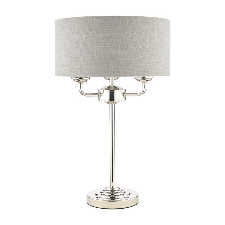 Laura Ashley LA3718286-Q Sorrento Polished Nickel 3 Light Table Lamp Complete With Silver Linen Shade And Switch