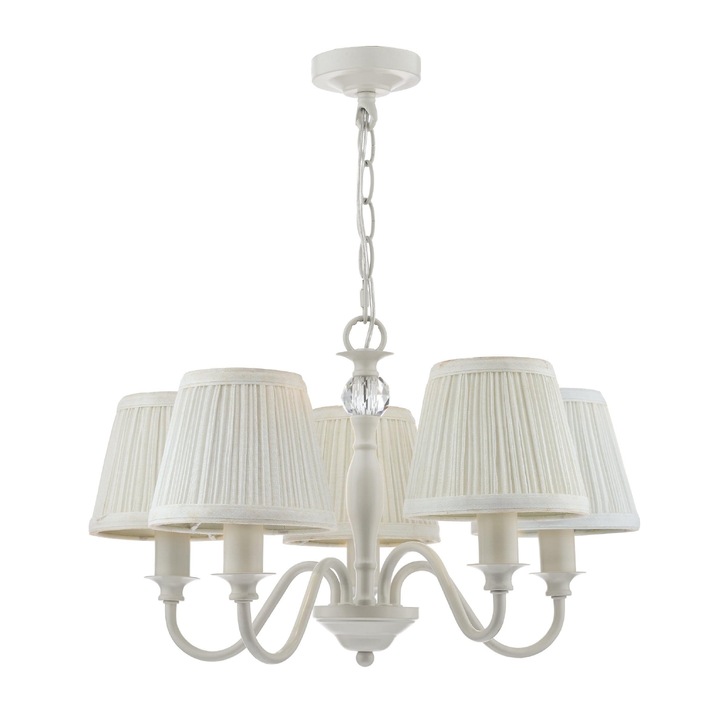 Laura Ashley LA3725830-Q Ellis Satin Grey & Crystal 5 Light Chandelier Complete With Ivory Cotton Shades