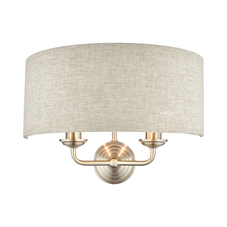 Laura Ashley LA3727712-Q Sorrento Satin Nickel Double Wall Light Complete With Natural Linen Shade