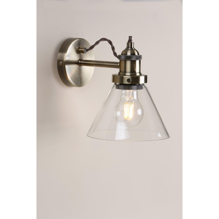 Laura Ashley LA3727742-Q Isaac Antique Brass Wall Light With Clear Glass Shade