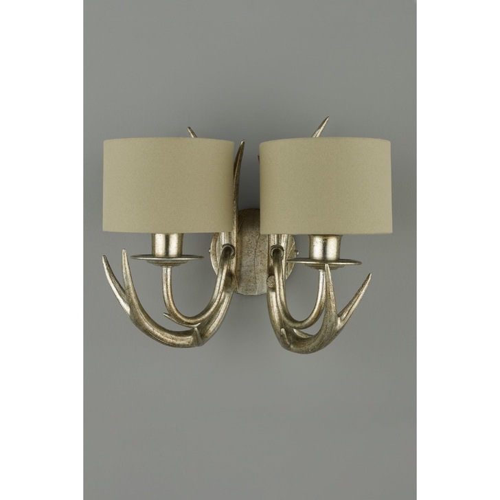 Laura Ashley LA3727743-Q Mulroy Cream Gold 2 Light Antler Wall Light Complete With Natural Faux Silk Shades