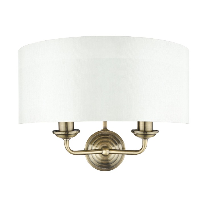 Laura Ashley LA3727850-Q Sorrento Antique Brass Double Wall Light Complete With Ivory Linen Shade