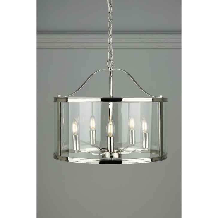 Laura Ashley LA3732127-Q Harrington Polished Nickel & Clear Glass 5 Light Lantern Pendant