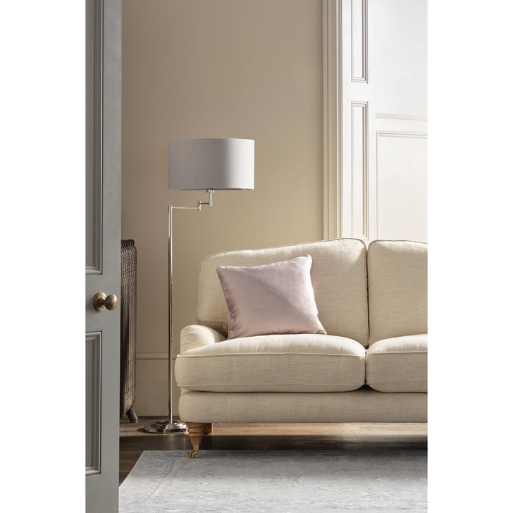 Laura Ashley LA3734177-Q Marlowe Polished Nickel Swing Arm Floor Lamp Complete With Grey Cotton Shade