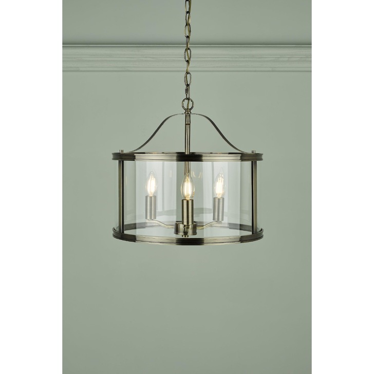 Laura Ashley LA3734640-Q Harrington Antique Brass & Clear Glass 3 Light Lantern Pendant