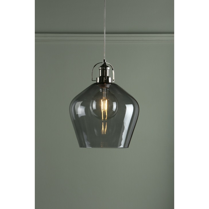 Laura Ashley LA3734717-Q Rye Polished Nickel Single Pendant With Smoked Glass Shade