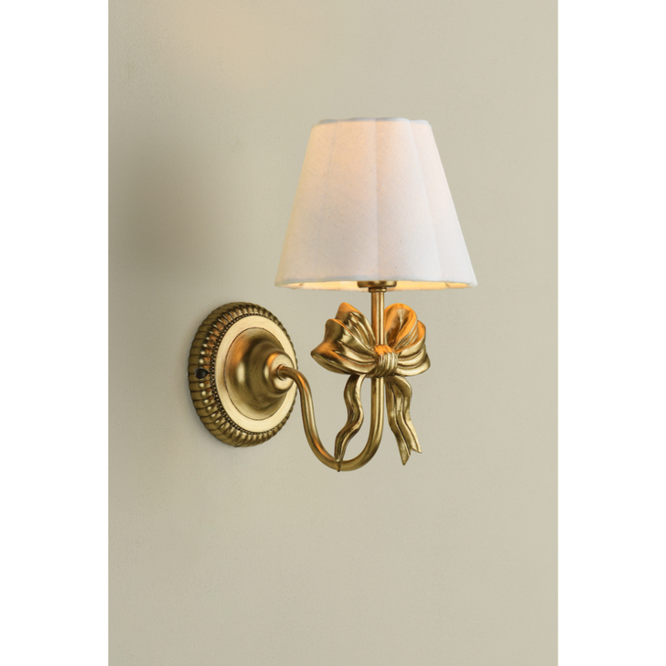 Laura Ashley Larkfield Bow Antique Gold Wall Light Complete With Ivory Linen Scalloped Shade