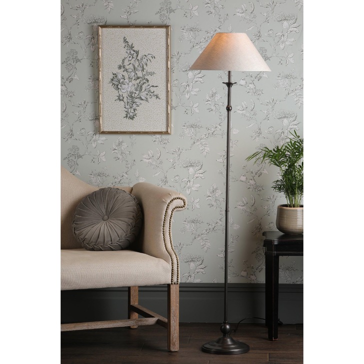 Laura Ashley Ludchurch Floor Lamp In Industrial Black Complete With Linen Shade - LA3756241-Q