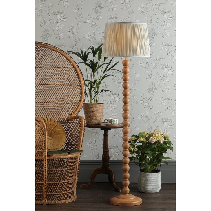 Laura Ashley Maria Wood Floor Lamp Wood With Antique Brass Detailing - Base Only - LA3756213-Q