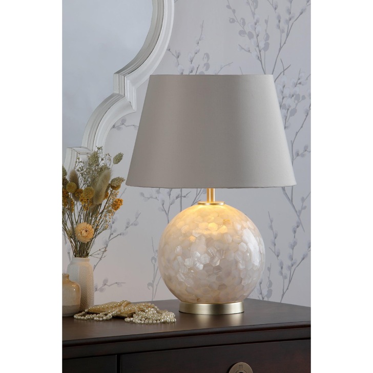 Laura Ashley Mathern Cream Shell Table Lamp With Champagne Detailing Complete With Ivory Faux Shade With Soft Gold Lining - LA3756214-Q