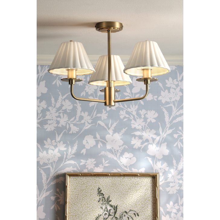 Laura Ashley Mixbury 3 Light Semi-Flush Matt Antique Brass and White Ceramic