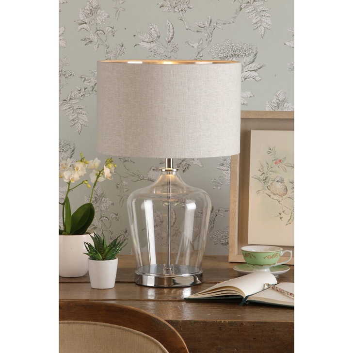 Laura Ashley Ockley Touch Table Lamp In Polished Chrome Complete With Clear Glass And Shade With Metcallic Inner - LA3756233-Q