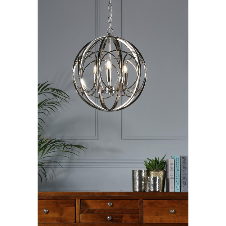 Laura Ashley Orbital Polished Nickel 3 Light Round Pendant