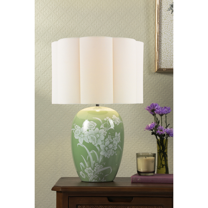 Laura Ashley Pashley Green Ceramic Table Lamp Complete With Ivory Scalloped Linen Shade
