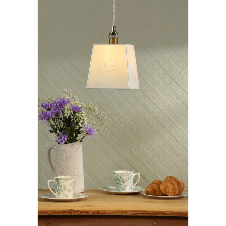 Laura Ashley Porcelain Square Pendant In Cream And Antique Brass