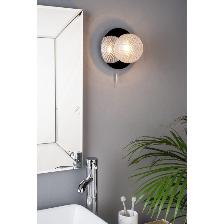 Laura Ashley Prague Single Bathroom Wall Light In Polished Chrome With Textured Glass Globe - IP44