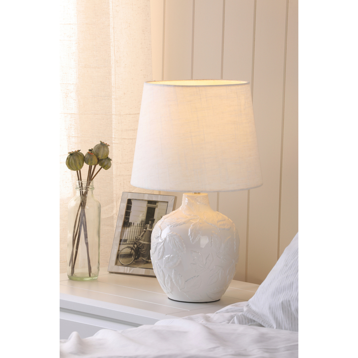 Laura Ashley Redhall Table Lamp White Ceramic and Polished Chrome With Shade