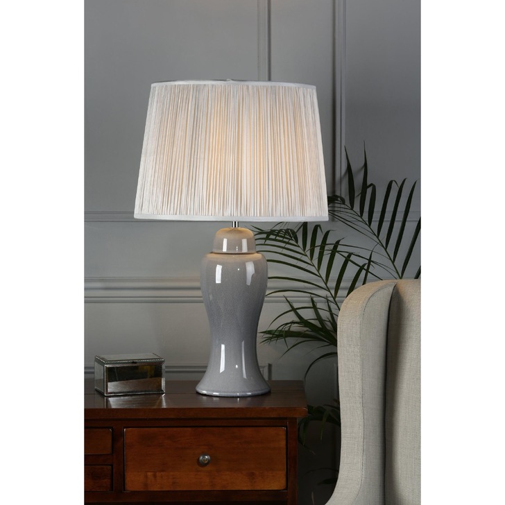 Laura Ashley Regina Pale Slate Grey Ceramic Large Table Lamp With Polished Chrome Metalwork - Base Only