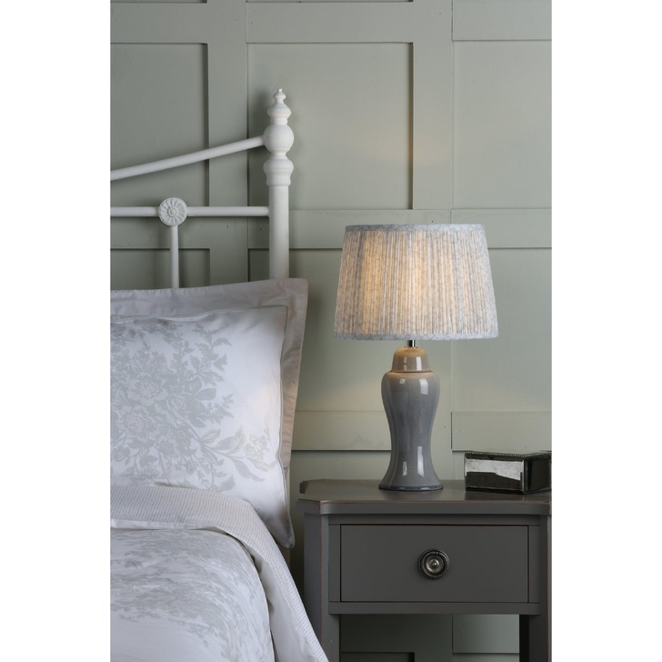 Laura Ashley Regina Pale Slate Grey Ceramic Small Table Lamp With Polished Chrome Metalwork - Base Only