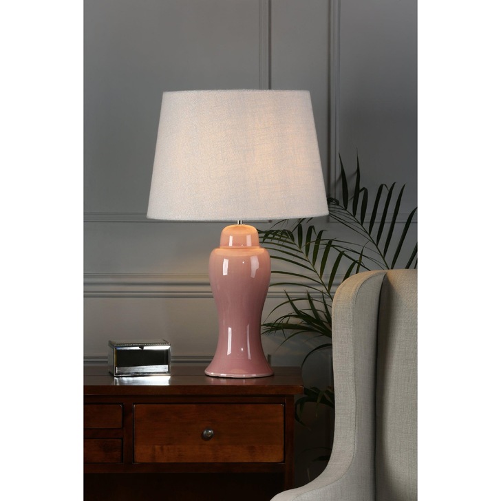 Laura Ashley Regina Pink Blush Ceramic Large Table Lamp With Polished Chrome Metalwork - Base Only