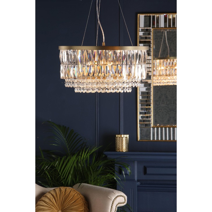 Laura Ashley Rhosill 4 Light Antique Brass Crystal Pendant Light - LA3756207-Q