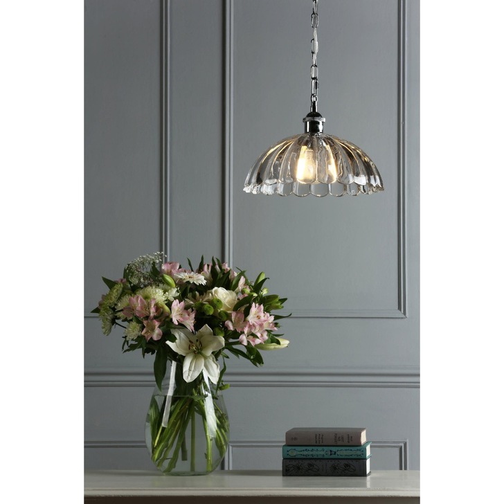 Laura Ashley Salisbury Single Pendant Polished Chrome With Ribbed Glass Shade