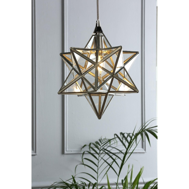 Laura Ashley Small Star Pendant In Polished Silver With Clear Glass Panels