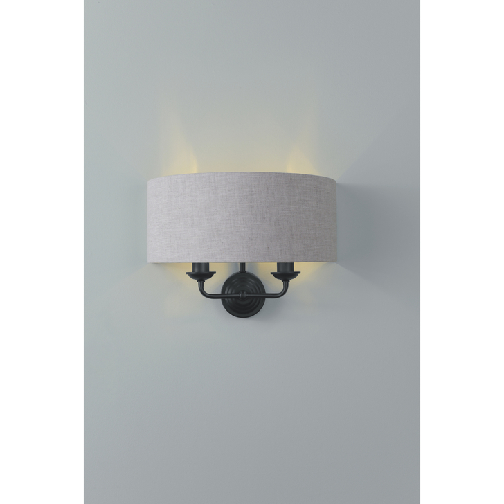 Laura Ashley Sorrento 2 Light Wall Light Matt Black With Natural Shade