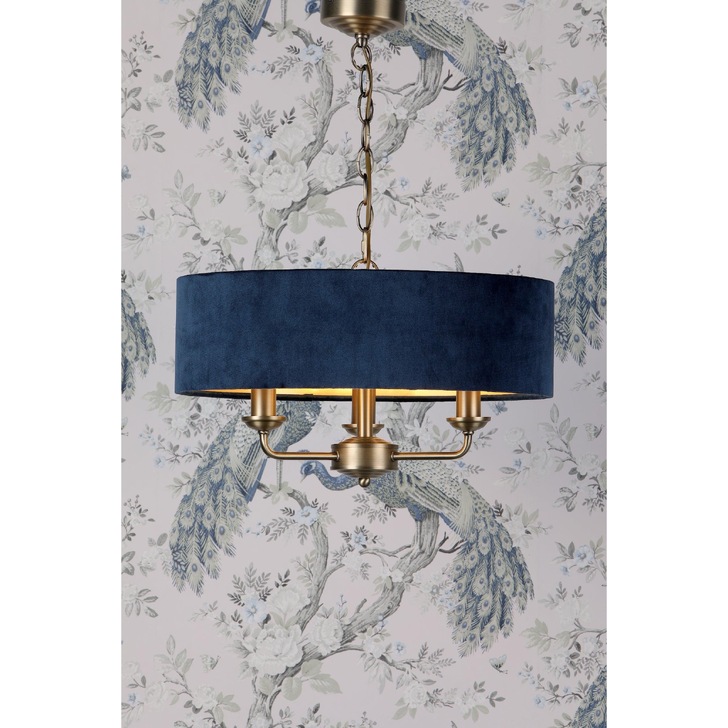 Laura Ashley Sorrento 3 Light Pendant Antique Brass With Blue Shade