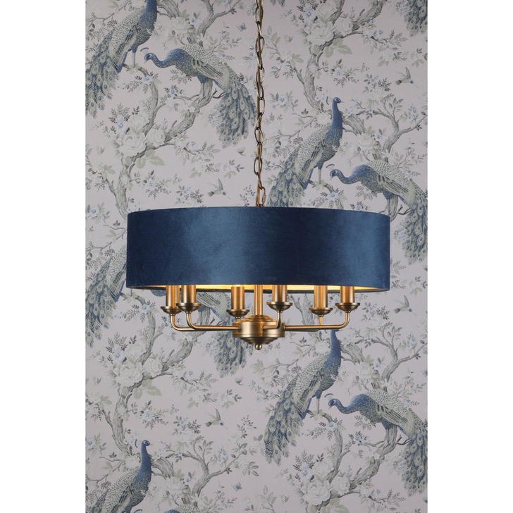 Laura Ashley Sorrento 6 Light Pendant Antique Brass With Blue Shade