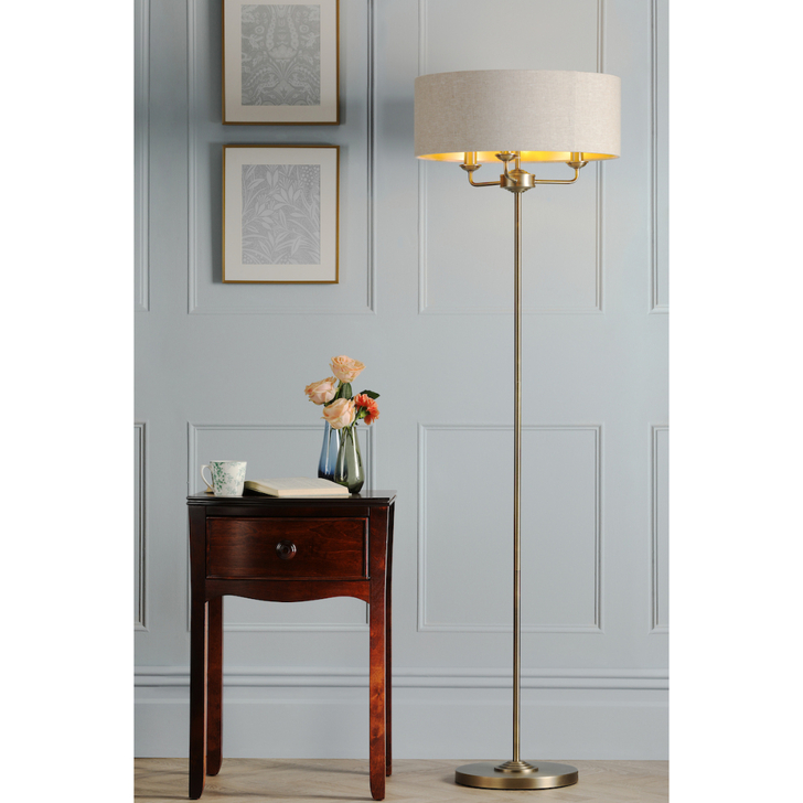 Laura Ashley Sorrento Matt Antique 3 Light Floor Lamp Complete With Natural Shade - Switched