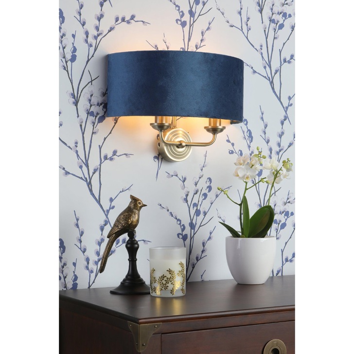 Laura Ashley Sorrento Wall Light Antique Brass With Blue Shade