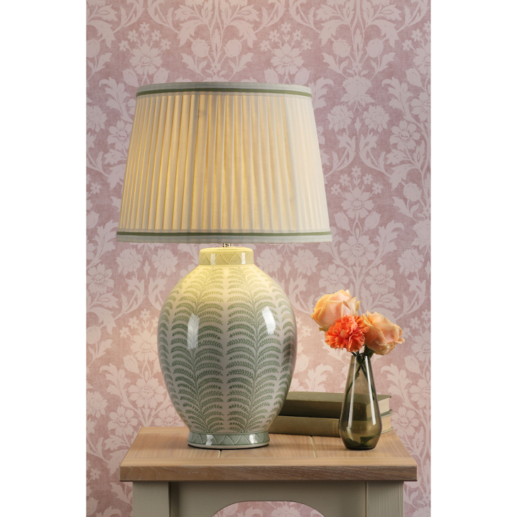 Laura Ashley Stannard Green Ceramic Table Lamp Comlete With A Ivory Faux Silk Shade With Green Trim