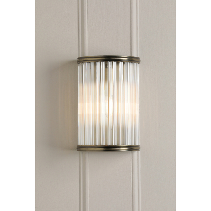 Laura Ashley Sutton Wall Light Matt Antique Brass and Ribbed Glass