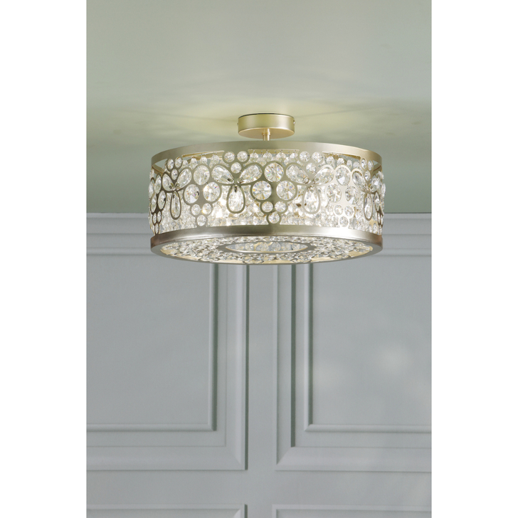 Laura Ashley Tilbrook Matt Champagne Round 4 Light Semi-Flush Ceiling Light Complete With Crystal Decoration