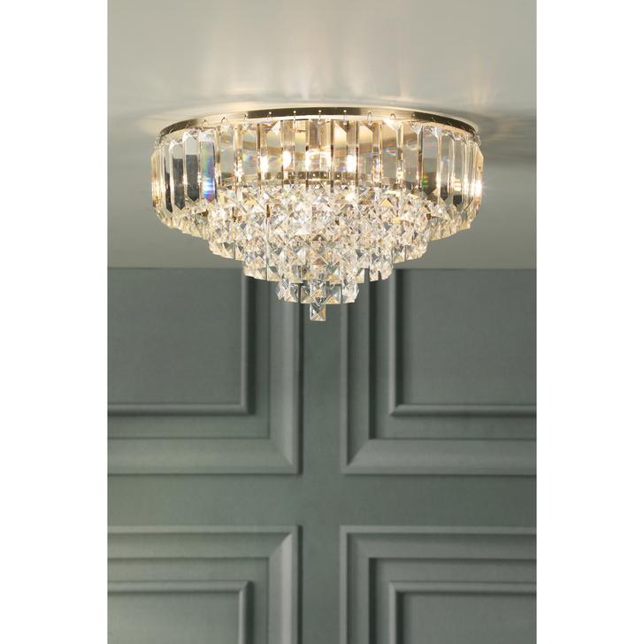 Laura Ashley Vienna 3 Light Flush Crystal Ceiling Light With Antique Brass Metalwork