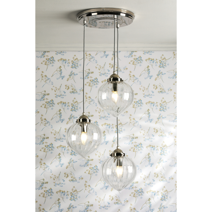 Laura Ashley Whitham 3 Light Cluster Pendant Polished Nickel and Ribbed Glass