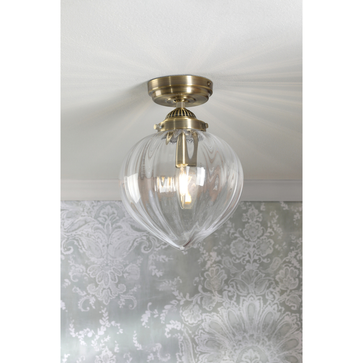 Laura Ashley Whitham Bathroom Ceiling Light Antique Brass and Ribbed Glass IP44