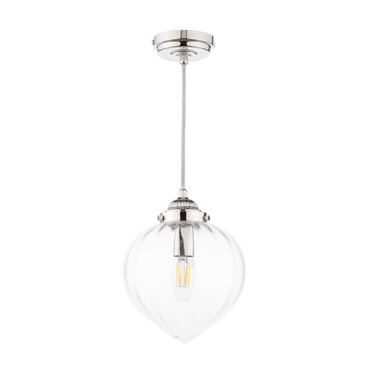 Laura Ashley Whitham Pendant Polished Nickel and Ribbed Glass