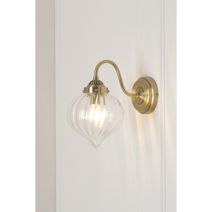 Laura Ashley Whitham Wall Light Antique Brass and Ribbed Glass