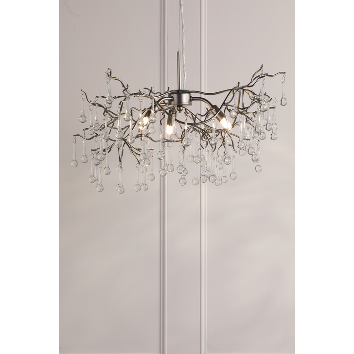 Laura Ashley Willow 3 Light Pendant Satin Pewter and Crystal