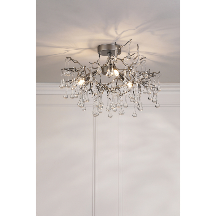 Laura Ashley Willow 3 Light Semi-Flush Satin Pewter and Crystal