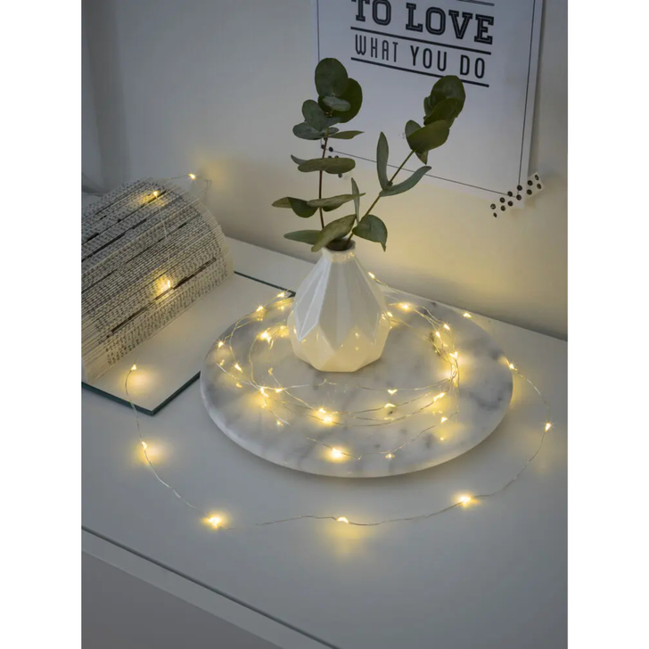 Light Set 40 Warm White Led, Silver Wire, Indoor 6h Timer BO