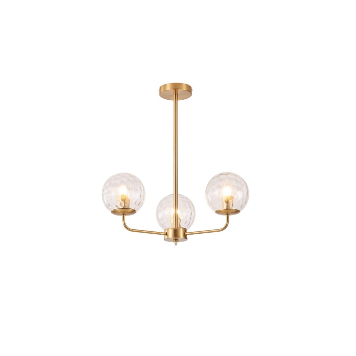 Lorelei 3 Light Pendant/Semi-Flush Ceiling Light Brushed Brass With Clear Glass Globes