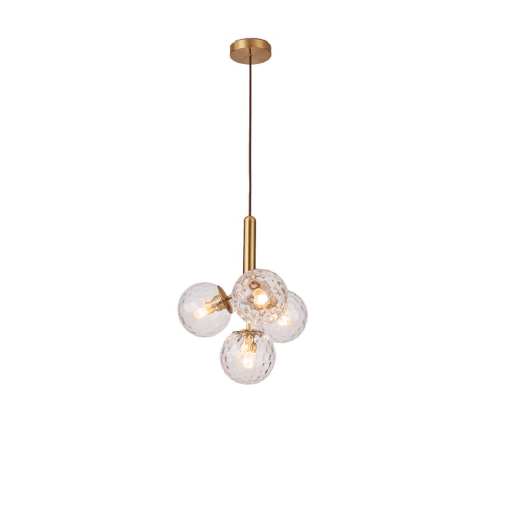 Lorelei 4 Light Pendant Brushed Brass With Clear Glass Globes