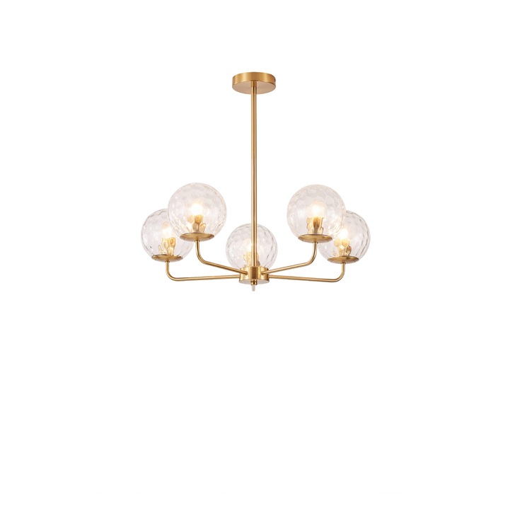 Lorelei 5 Light Pendant/Semi-Flush Ceiling Light Brushed Brass With Clear Glass Globes