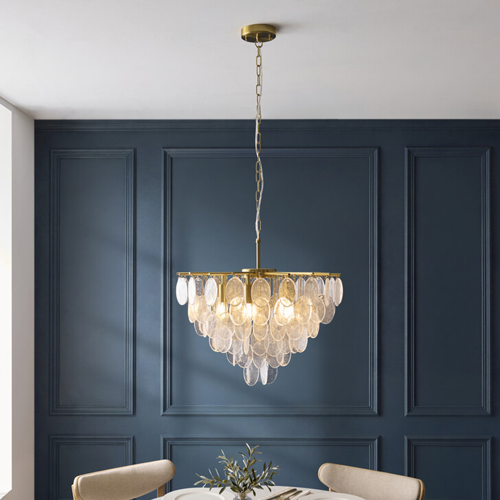 Loretta 3 Light Brushed Aged Brass Finish 5 Light Pendant Complete With Clear Bubble Glass