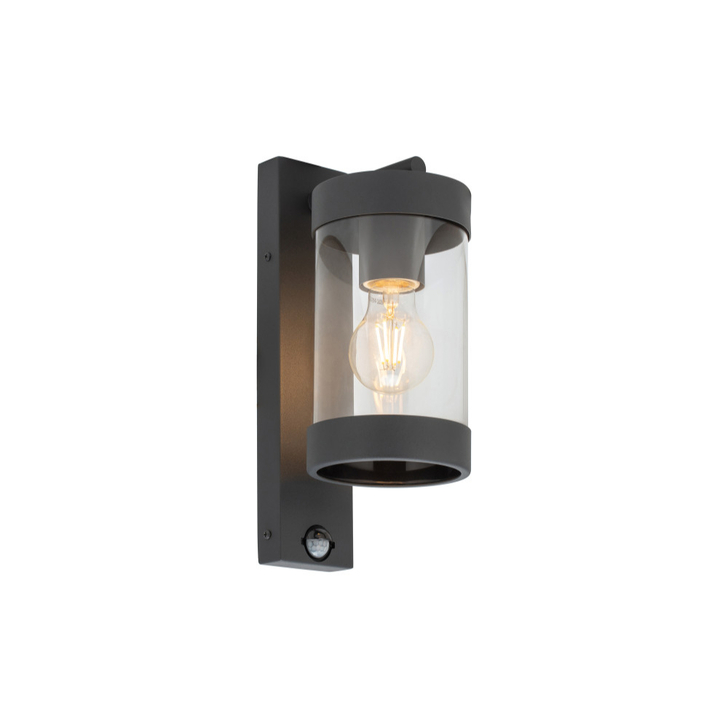 Lucena Stainless Steel Dark Grey Exterior Porch Lantern Wall Light Complete With Glass Lens And Pir - IP23